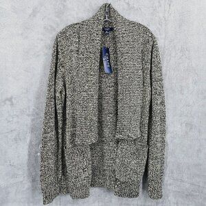 Chaps Cardigan XL Black Cream Marled Knit Long Sleeve Shawl Collar Pockets New